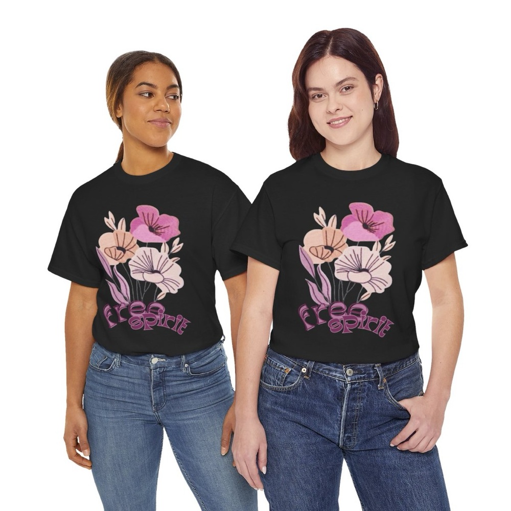 Free Spirit tee Boho flowers T-shirt pinks purples shirt - Picture 2 of 7